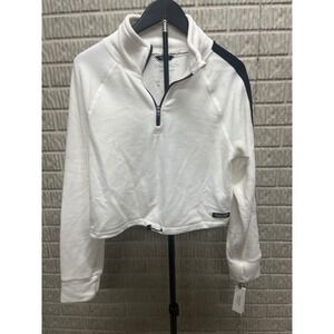Calvin Klein Performance Womens White Cropped Quarter Zip Fleece Pullover L NEW
